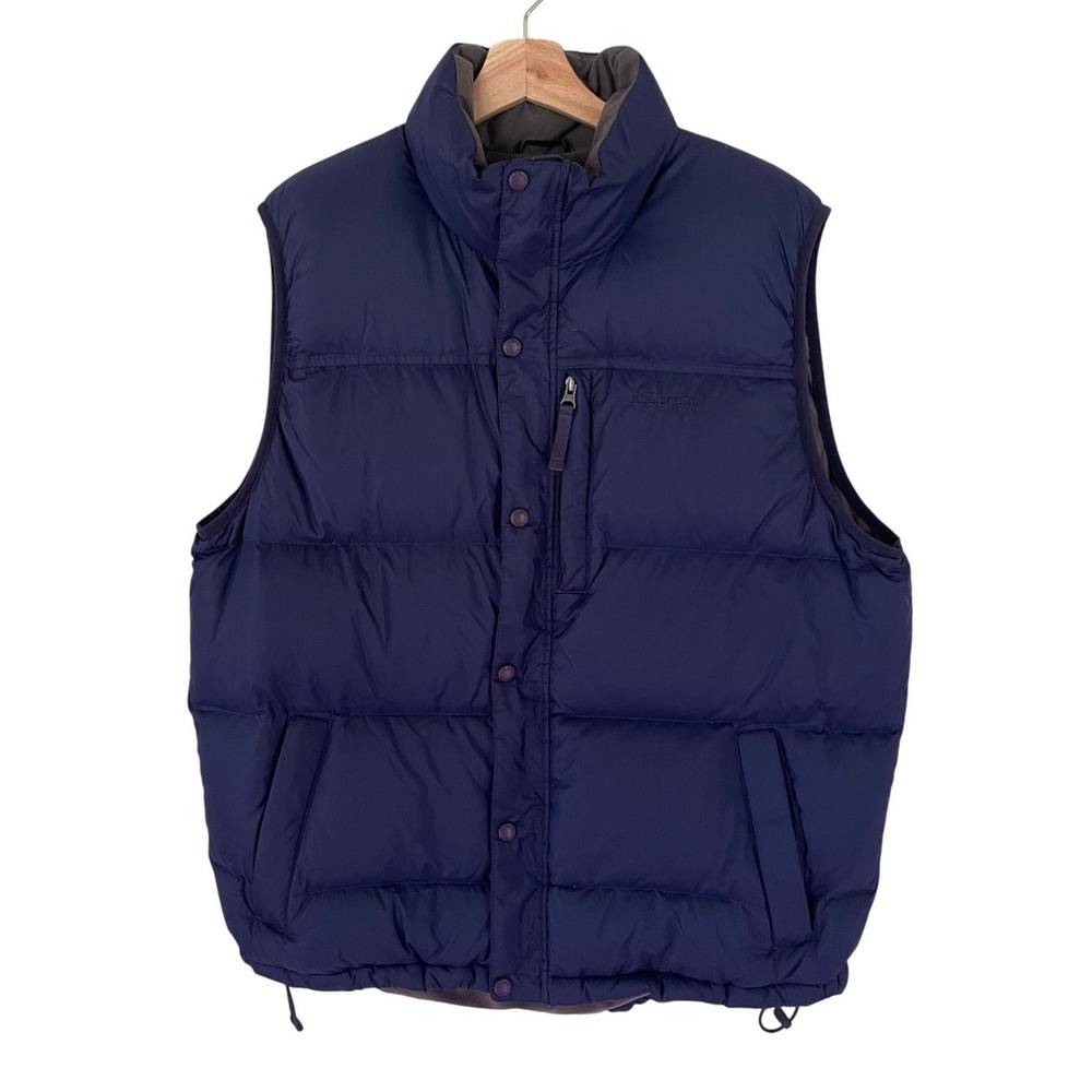 LL Bean Mens Navy Blue Goose Down Puffer Vest Ripstop Insulated 276570 Large Reg